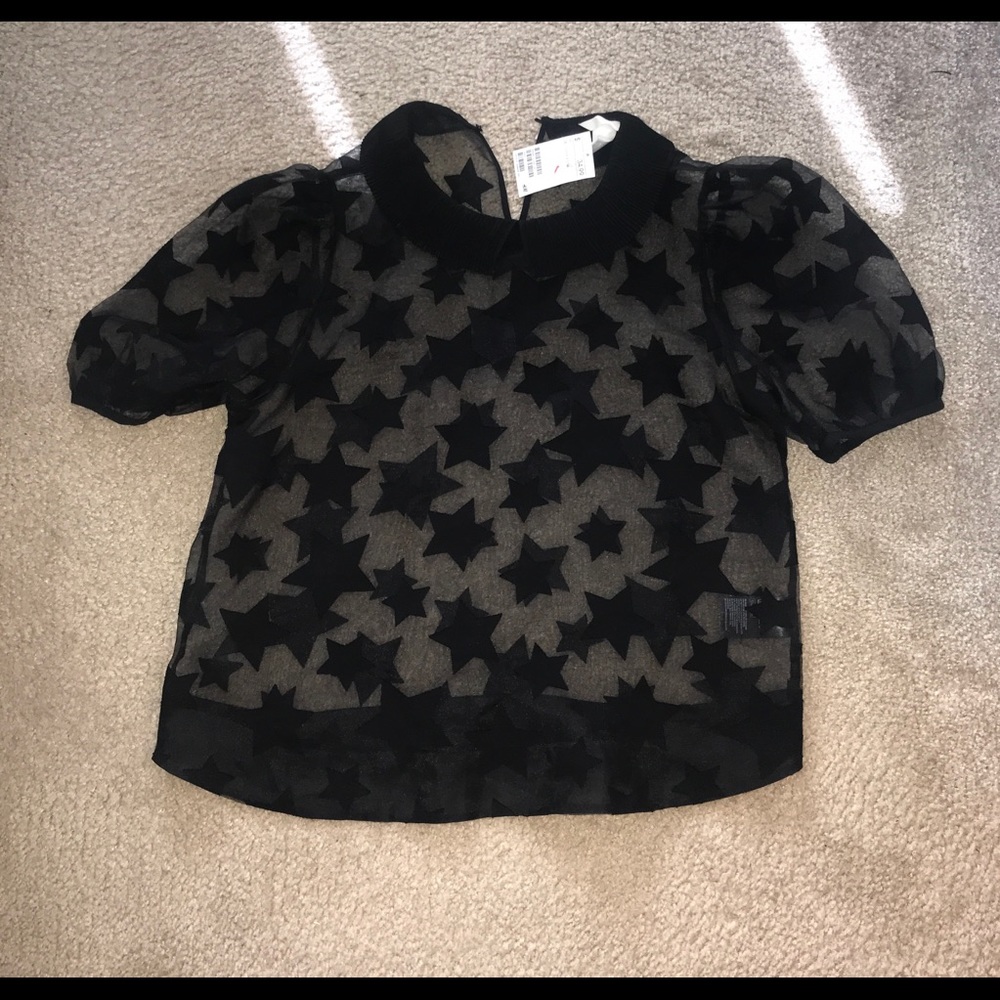 H&M Black Sheer Short Sleeve Star Top NWT